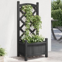 vidaXL Planter with Trellis Black Solid Wood Fir