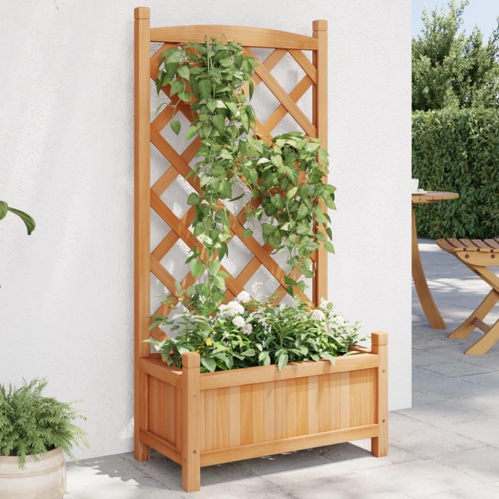 vidaXL Planter with Trellis Brown Solid Wood Fir