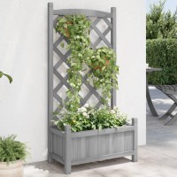 vidaXL Planter with Trellis Gray Solid Wood Fir