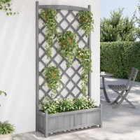 vidaXL Planter with Trellis Gray Solid Wood Fir