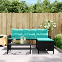 vidaXL Patio Sofa with Table and Cushions L-Shaped Black Poly Rattan