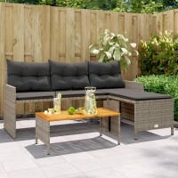 vidaXL Patio Sofa with Table and Cushions L-Shaped Gray Poly Rattan