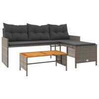 vidaXL Patio Sofa with Table and Cushions L-Shaped Gray Poly Rattan