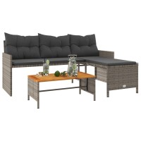 vidaXL Patio Sofa with Table and Cushions L-Shaped Gray Poly Rattan