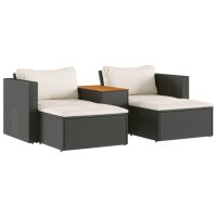 vidaXL 5 Piece Patio Sofa Set with Cushions Black Poly Rattan Acacia