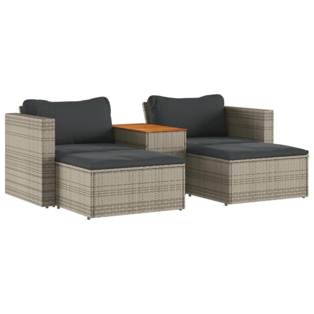 vidaXL 5 Piece Patio Sofa Set with Cushions Gray Poly Rattan Acacia