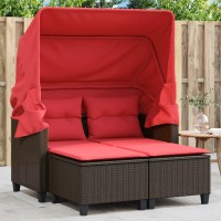 vidaXL Patio Sofa 2-Seater with Canopy and Stools Brown Poly Rattan