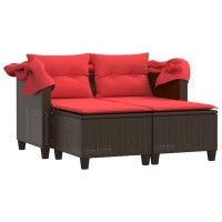 vidaXL Patio Sofa 2-Seater with Canopy and Stools Brown Poly Rattan