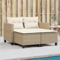 vidaXL Patio Sofa 2-Seater with Stools Beige Poly Rattan