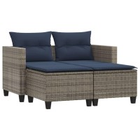 vidaXL Patio Sofa 2-Seater with Stools Gray Poly Rattan