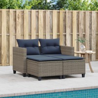 vidaXL Patio Sofa 2-Seater with Stools Gray Poly Rattan