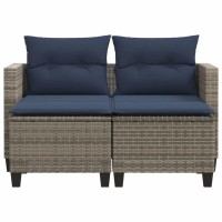 vidaXL Patio Sofa 2-Seater with Stools Gray Poly Rattan