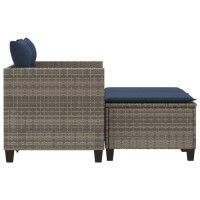 vidaXL Patio Sofa 2-Seater with Stools Gray Poly Rattan