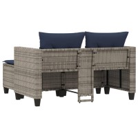 vidaXL Patio Sofa 2-Seater with Stools Gray Poly Rattan