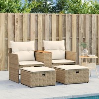 vidaXL Patio Sofa 2-Seater with Stools Beige Poly Rattan