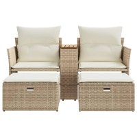 vidaXL Patio Sofa 2-Seater with Stools Beige Poly Rattan