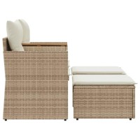 vidaXL Patio Sofa 2-Seater with Stools Beige Poly Rattan