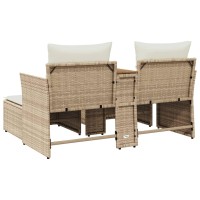 vidaXL Patio Sofa 2-Seater with Stools Beige Poly Rattan