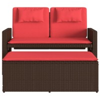 vidaXL Reclining Patio Bench with Cushions Brown Poly Rattan
