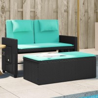 vidaXL Reclining Patio Bench with Cushions Black Poly Rattan