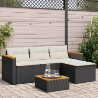 vidaXL 3 Piece Patio Sofa Set with Cushions Black Poly Rattan