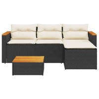 vidaXL 3 Piece Patio Sofa Set with Cushions Black Poly Rattan