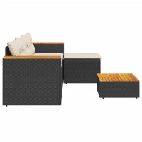 vidaXL 3 Piece Patio Sofa Set with Cushions Black Poly Rattan