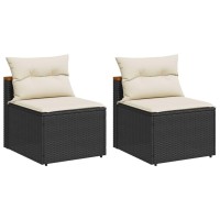 vidaXL Patio Sofas Armless with Cushions 2 pcs Black Poly Rattan