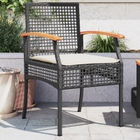 vidaXL Patio Chairs with Cushions 2 pcs Black Poly Rattan Acacia Wood