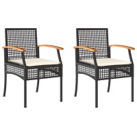 vidaXL Patio Chairs with Cushions 2 pcs Black Poly Rattan Acacia Wood