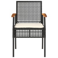 vidaXL Patio Chairs with Cushions 2 pcs Black Poly Rattan Acacia Wood