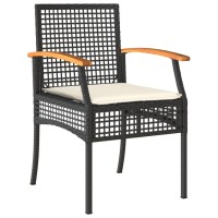 vidaXL Patio Chairs with Cushions 2 pcs Black Poly Rattan Acacia Wood