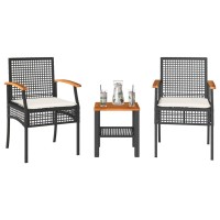 vidaXL 3 Piece Bistro Set with Cushions Black Poly Rattan Acacia Wood