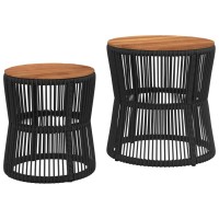 vidaXL Patio Side Tables 2 pcs with Wooden Top Black Poly Rattan