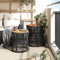 vidaXL Patio Side Tables 2 pcs with Wooden Top Black Poly Rattan