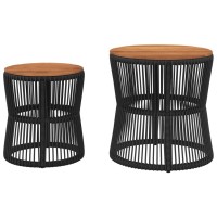 vidaXL Patio Side Tables 2 pcs with Wooden Top Black Poly Rattan