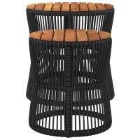 vidaXL Patio Side Tables 2 pcs with Wooden Top Black Poly Rattan