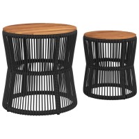 vidaXL Patio Side Tables 2 pcs with Wooden Top Black Poly Rattan