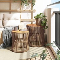 vidaXL Patio Side Tables 2 pcs with Wooden Top Beige Poly Rattan