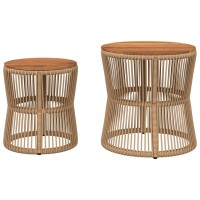 vidaXL Patio Side Tables 2 pcs with Wooden Top Beige Poly Rattan