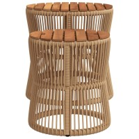 vidaXL Patio Side Tables 2 pcs with Wooden Top Beige Poly Rattan