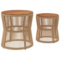 vidaXL Patio Side Tables 2 pcs with Wooden Top Beige Poly Rattan