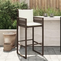 vidaXL Patio Bar Stools with Cushions 2 pcs Brown Poly Rattan