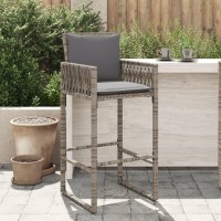 vidaXL Patio Bar Stools with Cushions 2 pcs Gray Poly Rattan