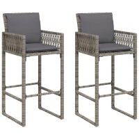 vidaXL Patio Bar Stools with Cushions 2 pcs Gray Poly Rattan