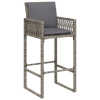 vidaXL Patio Bar Stools with Cushions 2 pcs Gray Poly Rattan