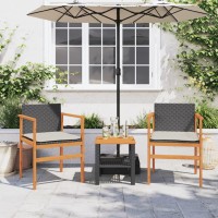 vidaXL Patio Chairs with Cushions 2 pcs Black Poly Rattan&Solid Wood