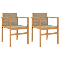 vidaXL Patio Chairs with Cushions 2 pcs Beige Poly Rattan&Solid Wood