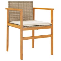 vidaXL Patio Chairs with Cushions 2 pcs Beige Poly Rattan&Solid Wood