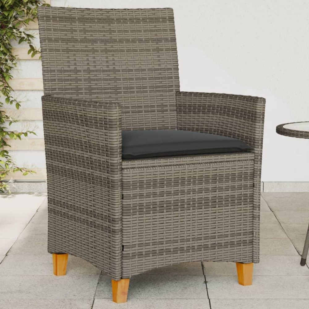 vidaXL Patio Chairs with Cushions 2 pcs Gray Poly Rattan&Solid Wood